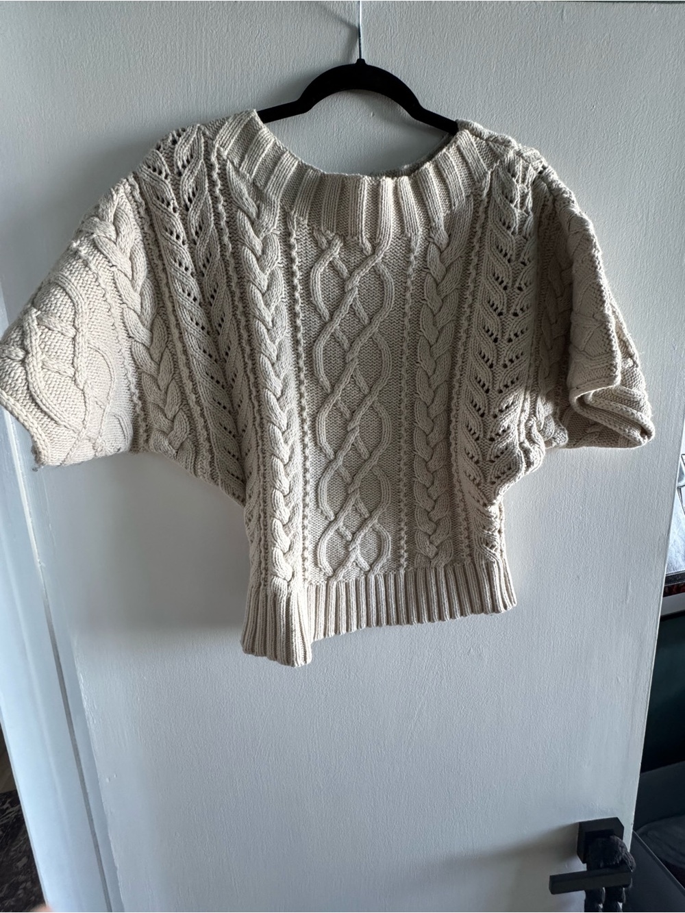 Express Cream Cable-Knit Short Sleeve Sweater